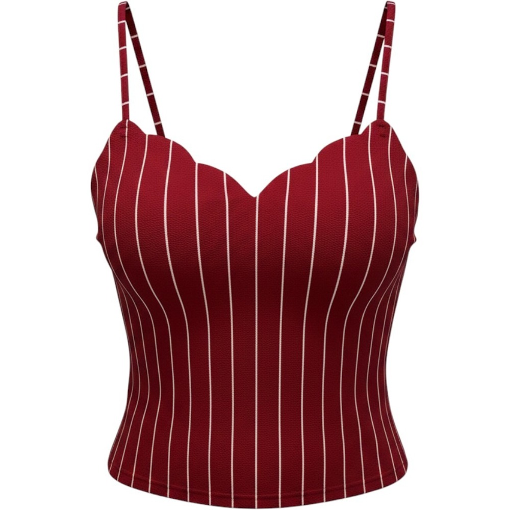 Shein Womens Large Burgundy Red White Pinstripe Scalloped Sweetheart Cami Top